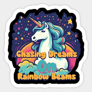 Chasing dreams on rainbow beams Sticker